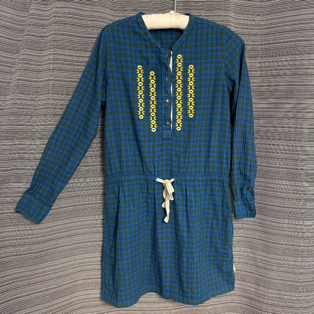 Woolrich Blue Cotton Plaid Peasant Dress Size Medium
